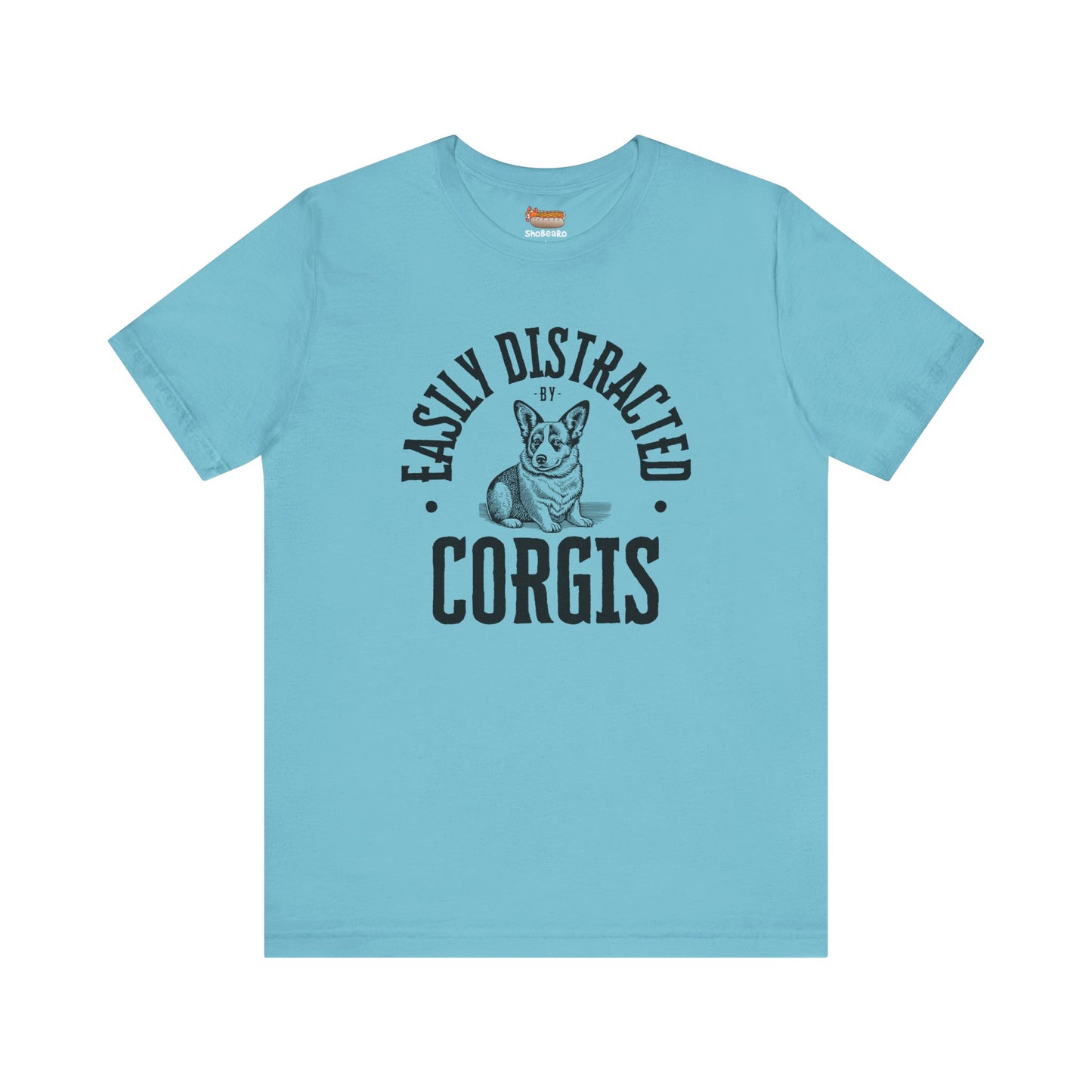 blue teal corgi t-shirt easily distracted women men shirt