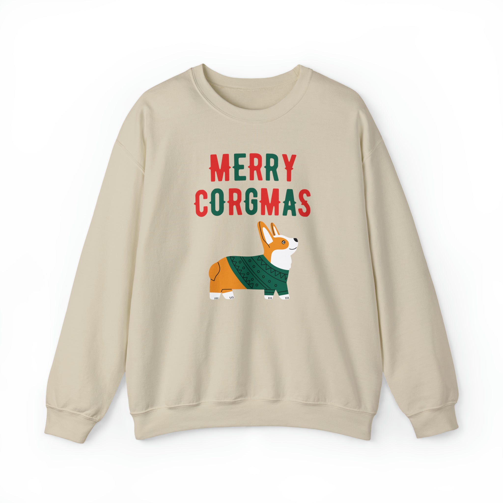 Printify Corgi Sweatshirt Merry Corgmas Women Men M Sand