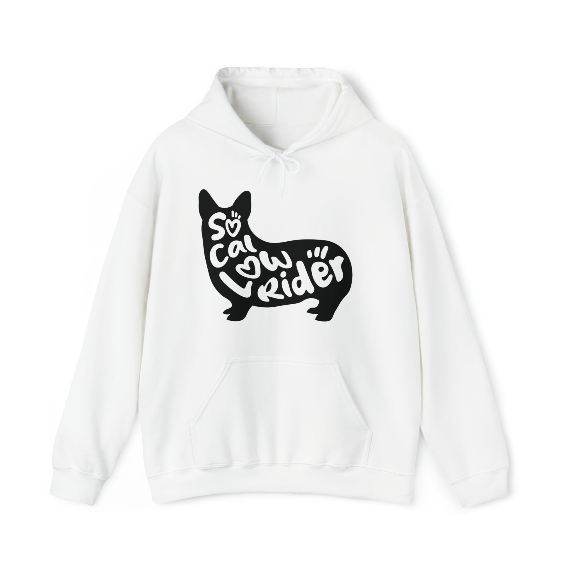 white SoCal LowRider Southern California corgi dog hoodie sweatshirt