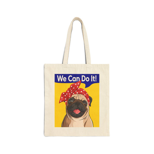 Pug Tote Bag Canvas Rosie the Riveter Feminist