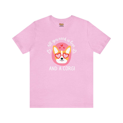 pink Valentine Corgi all you need is Love Beatles women men t-shirt unisex short sleeve shirt heart