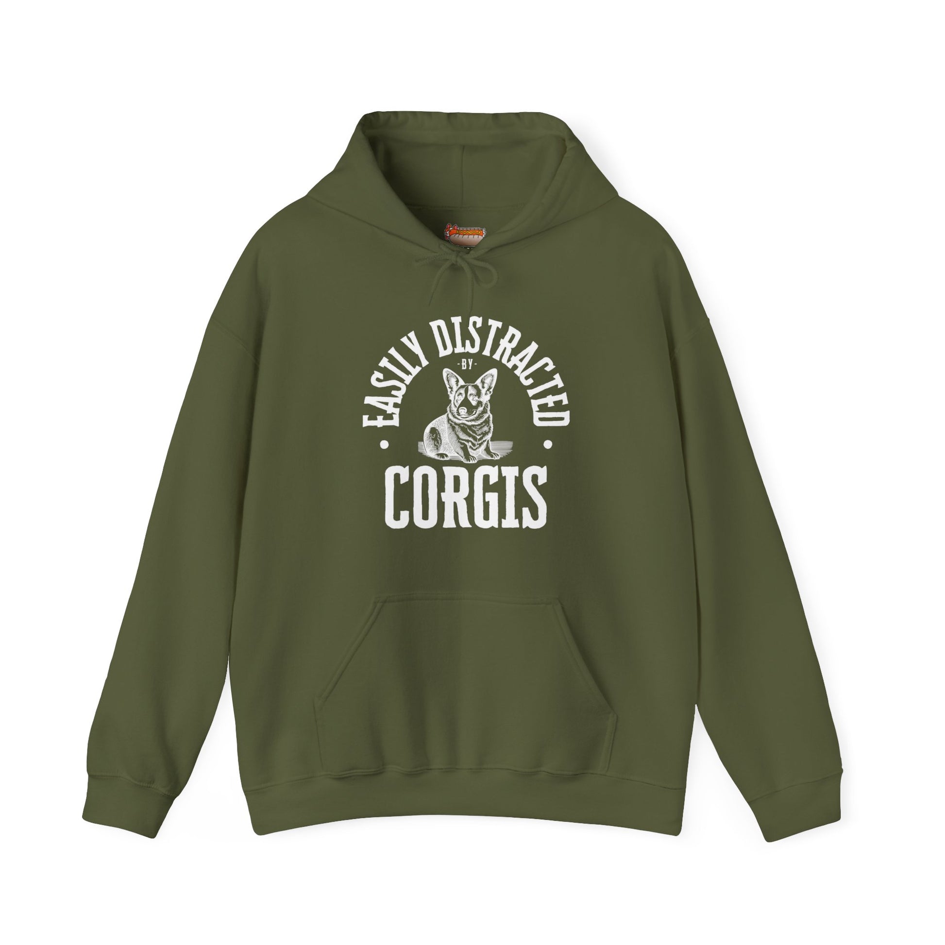green dark forest olive army corgi hoodie easily distracted women men sweatshirt shirt