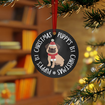 Pug Ornament Puppy's 1st Christmas 2024 Metal Ornament Decoration