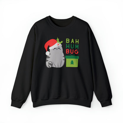 black grumpy grouchy surly cat feline Christmas festive holiday bah hum bug women men unisex sweatshirt sweater