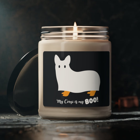 Fall Autumn Halloween Corgi Dog Ghost scented soy organic candle Boo