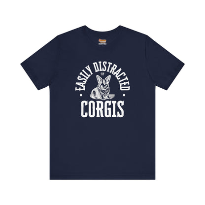 blue navy corgi t-shirt easily distracted women men shirt