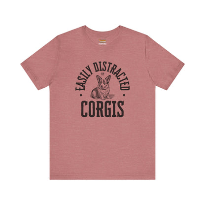 mauve pink earth clay corgi t-shirt easily distracted women men shirt