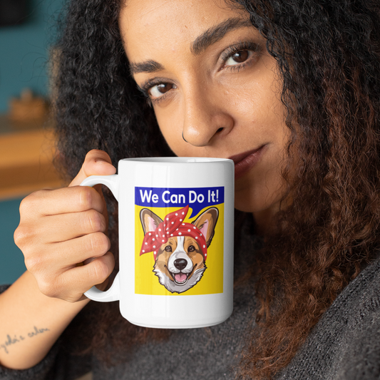 corgi mug coffee cup Rosie the riveter feminist gift for her
