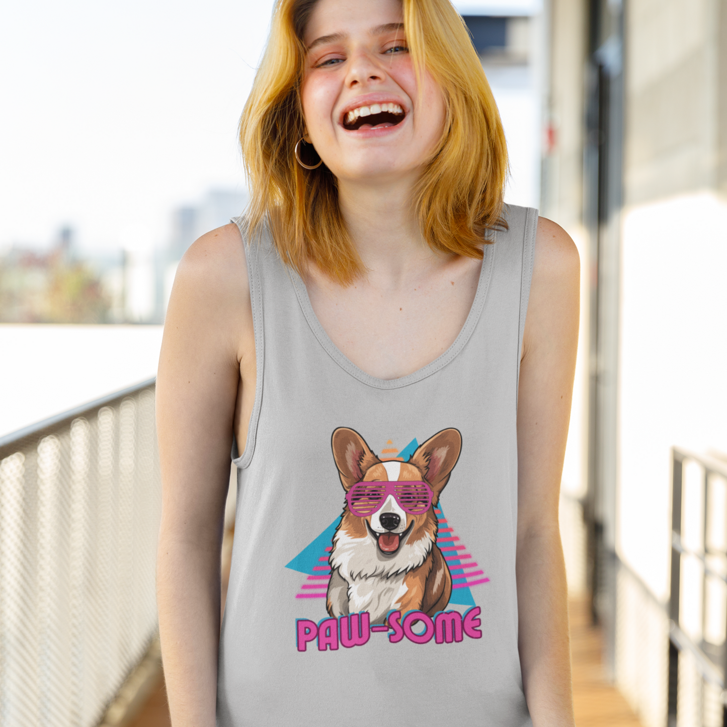 Corgi Tank Top 80's PAW-some Women & Men